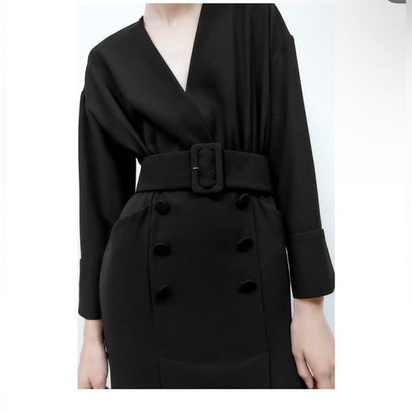 Zara Dresses Zara Wrap V-Neck Long Sleeve Belted Mid - Picture 6 of 10